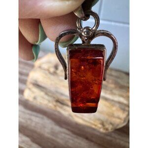 Amber Pendant W/Sterling Silver 925 Angel Wing Design 6.15g